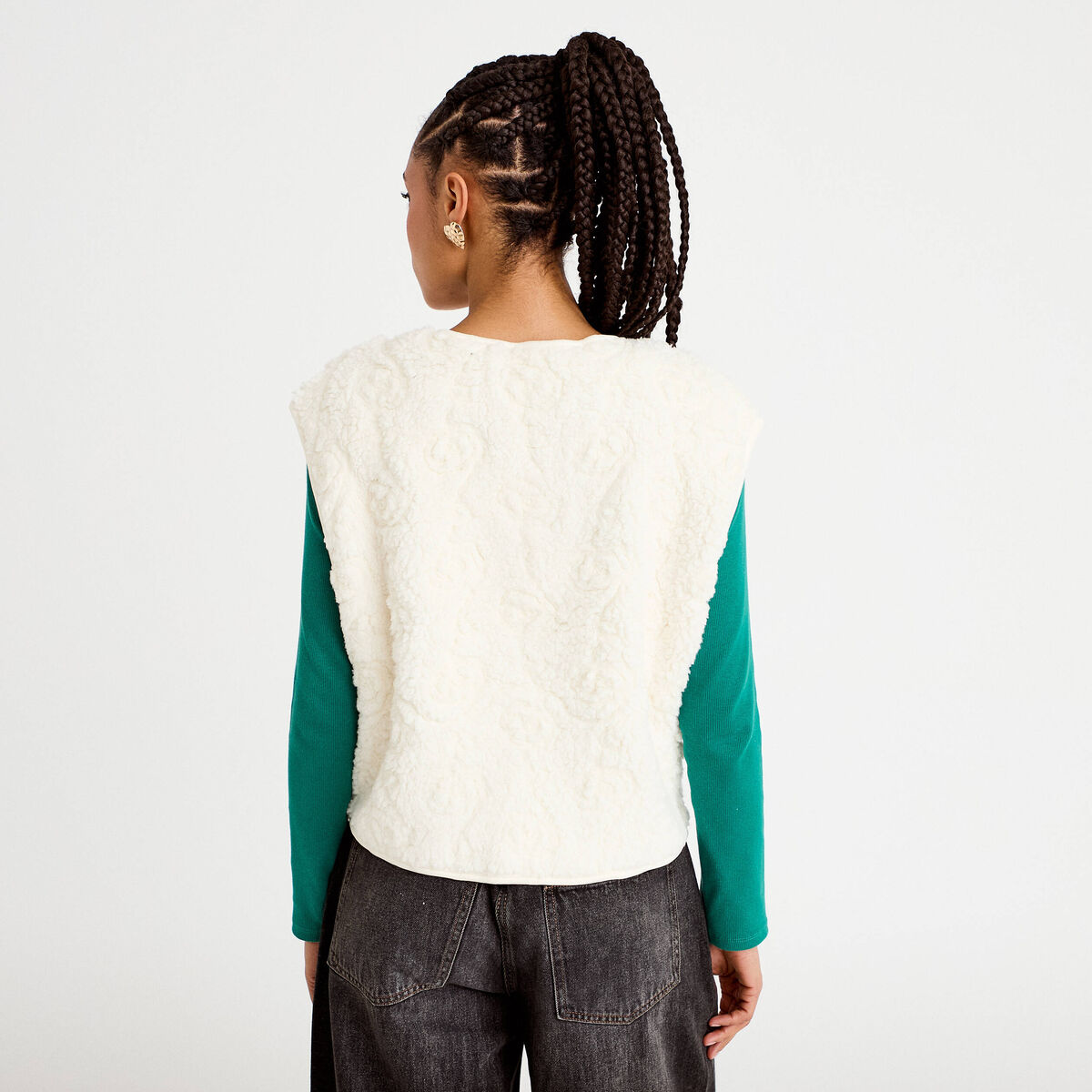 Gilet sans manches effet polaire ecru femme