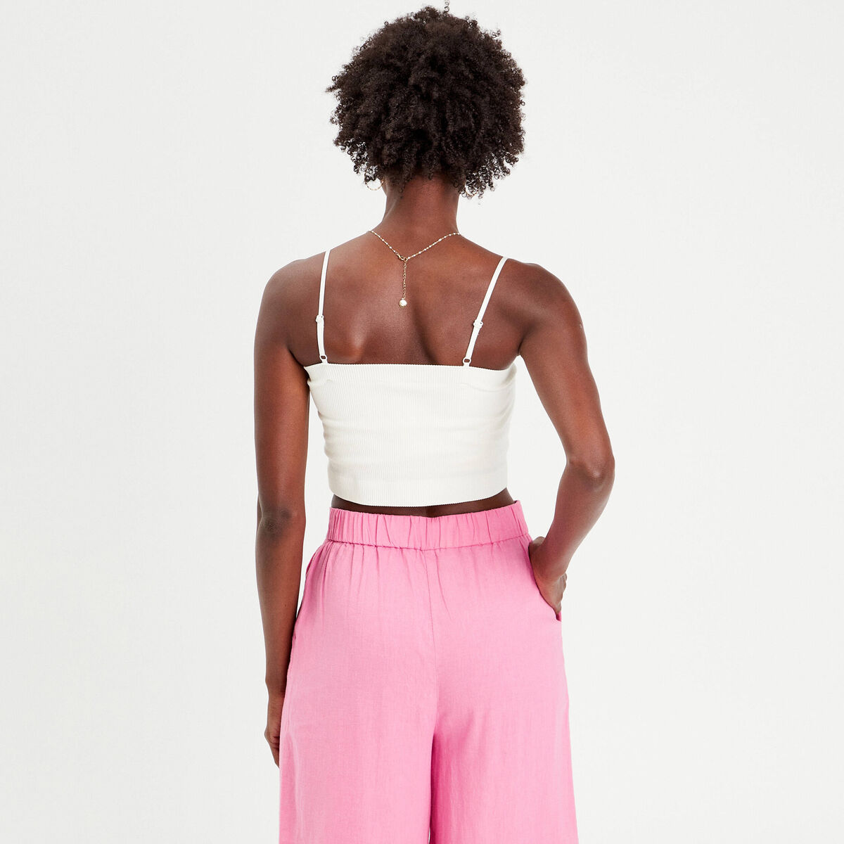 Brassière cropped côtelée ecru femme