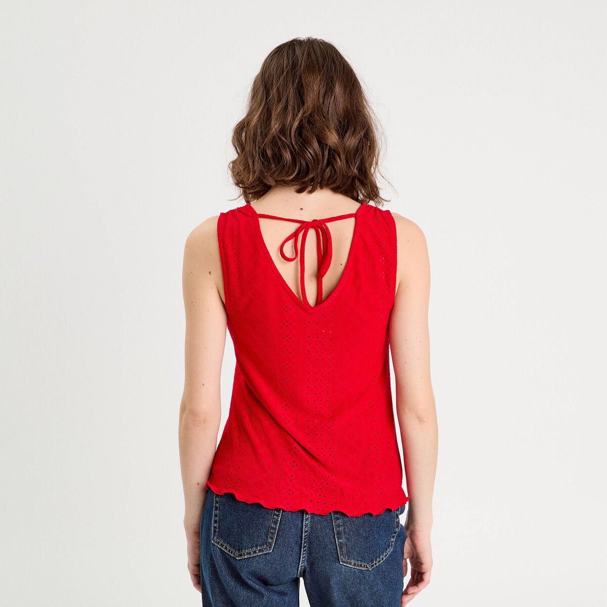 Débardeur broderie anglaise rouge femme
