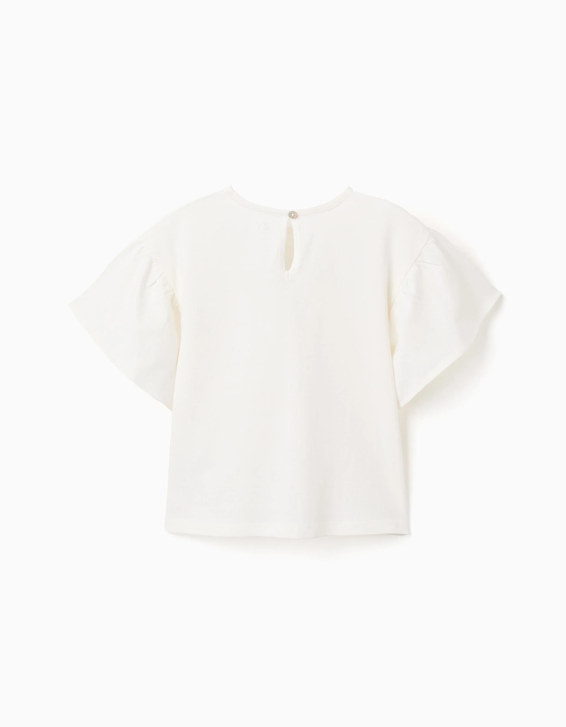 Cotton T-shirt with crochet pocket for girls, white