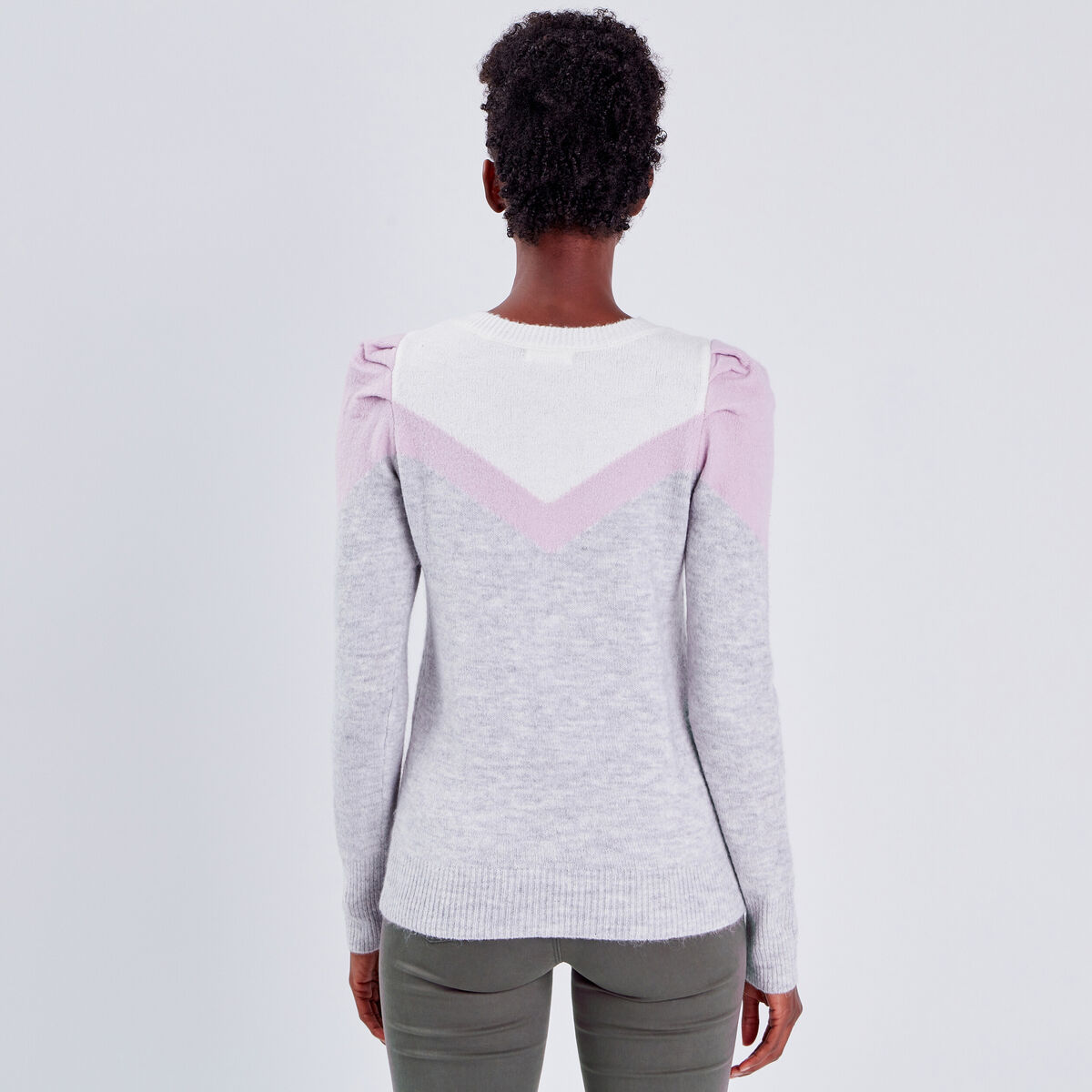 Pull épaules froncées gris clair femme
