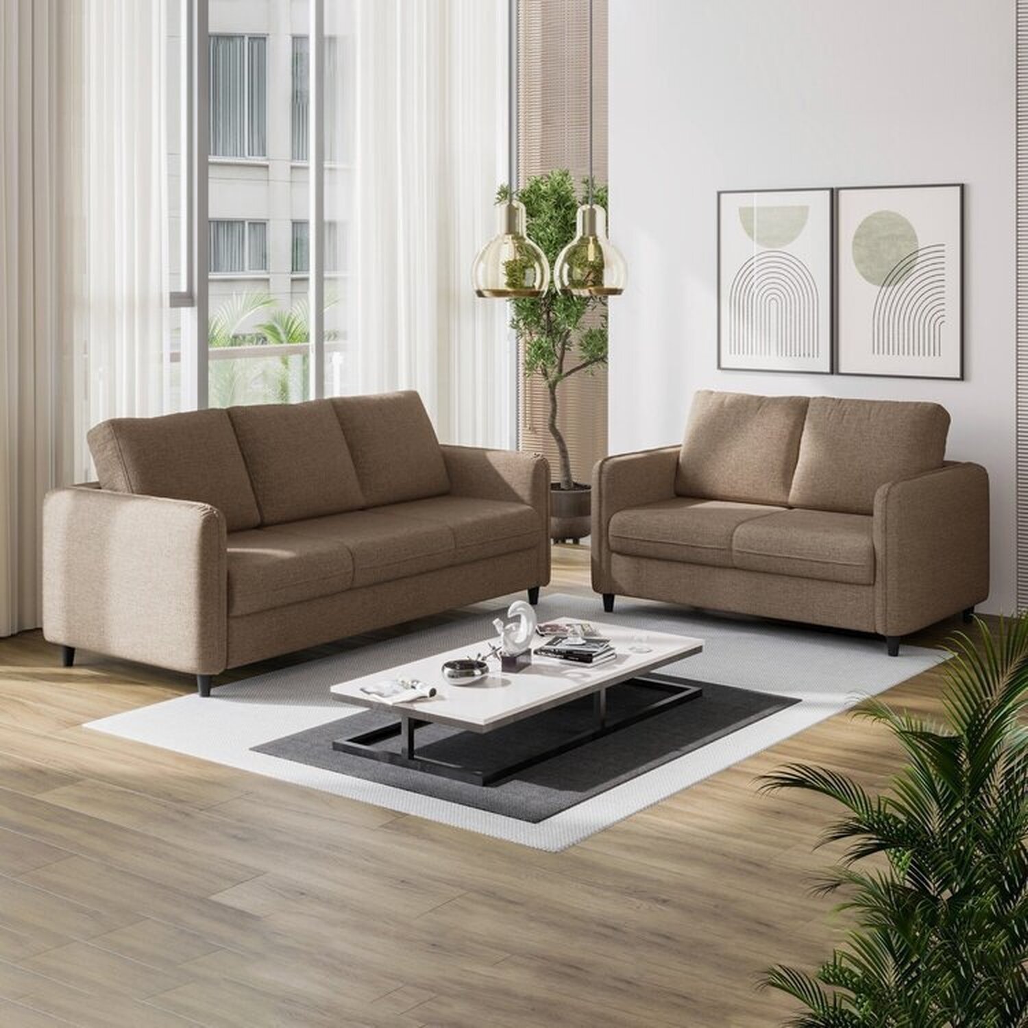 Conjunto Sofá com 2 e 3 Lugares em Linho Orquídea CabeCasa MadeiraOriginals