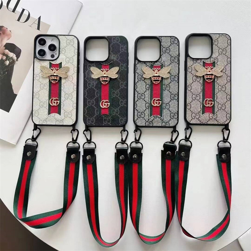 gucci iphone17/17pro ケース 蜂 iphone16promax ケース ハイ ブランド グッチ ハチ スマホケース iphone15/15pro ケース ブランド 人気 iphone14/13/12 ケース ストラップ 付き