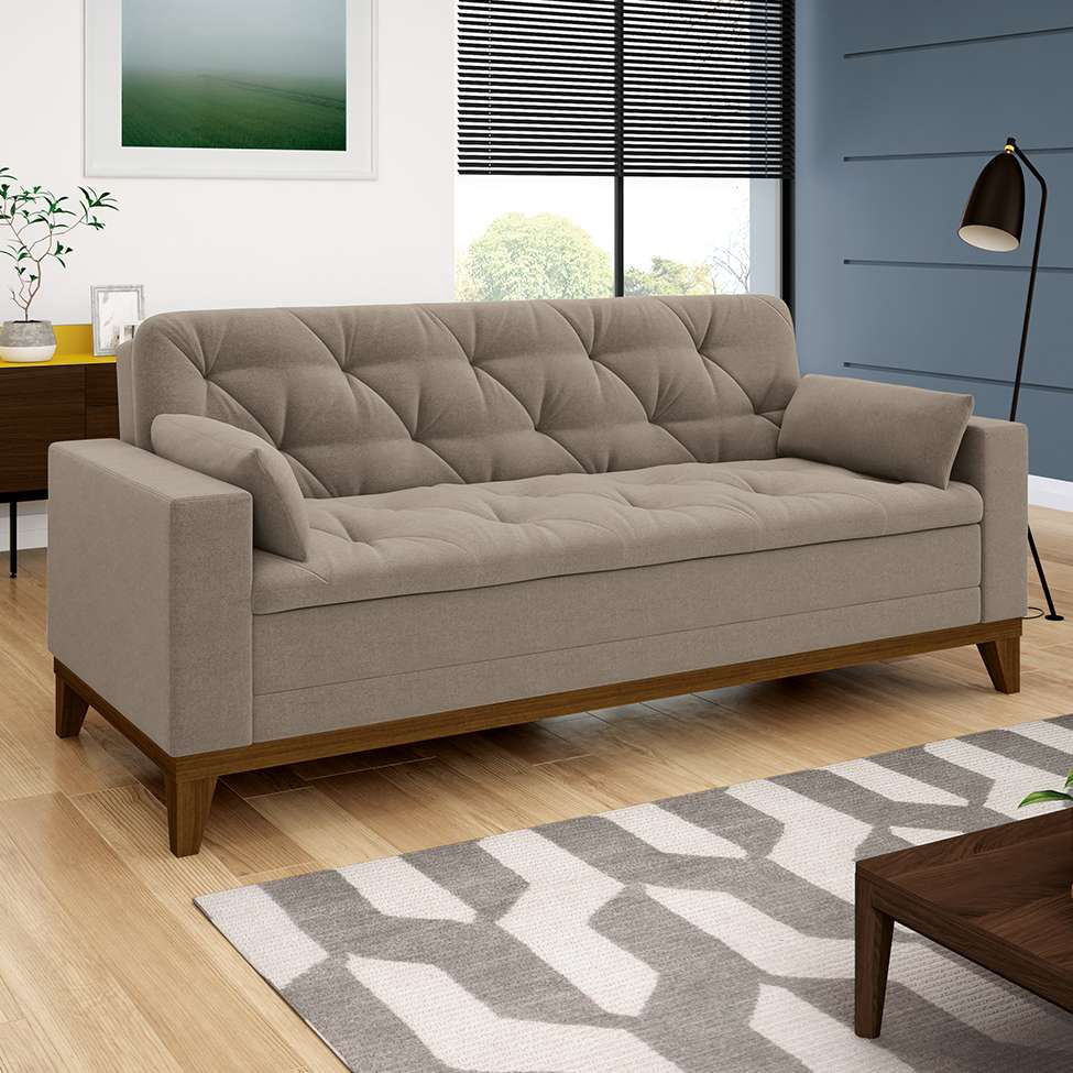 Sofá 3 Lugares Nevada I Suede Bege em Promoção | Ofertas na Americanas