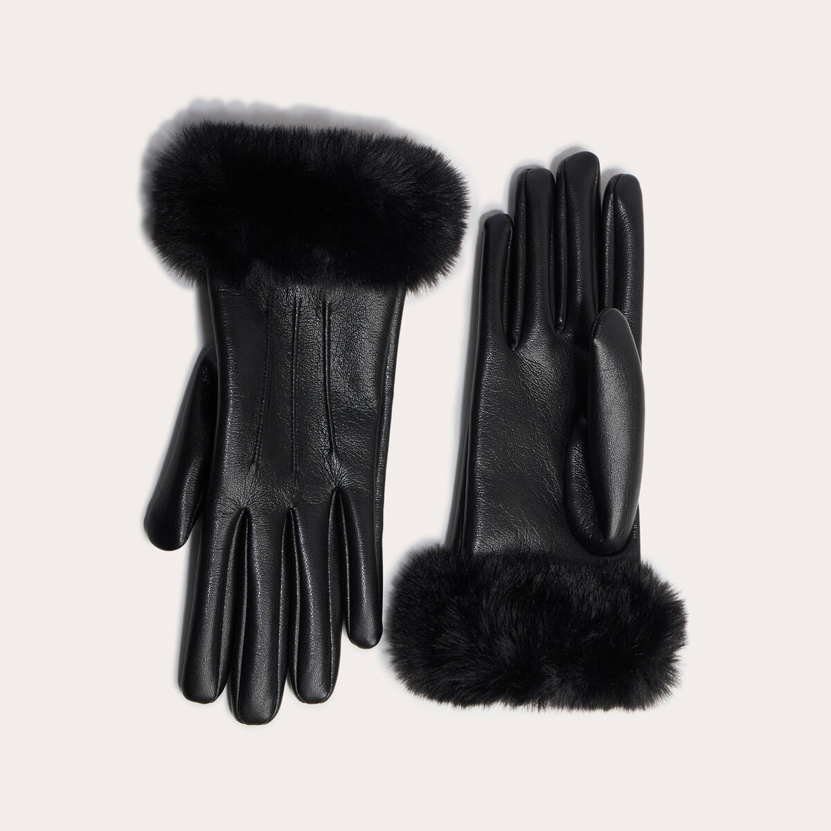 Gants détails fausse fourrure noir femme
