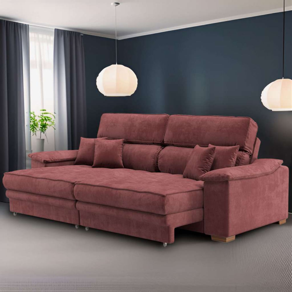 Sofá 3 Lugares Retrátil e Reclinável Pascal Veludo Telha em Promoção | Ofertas na Americanas