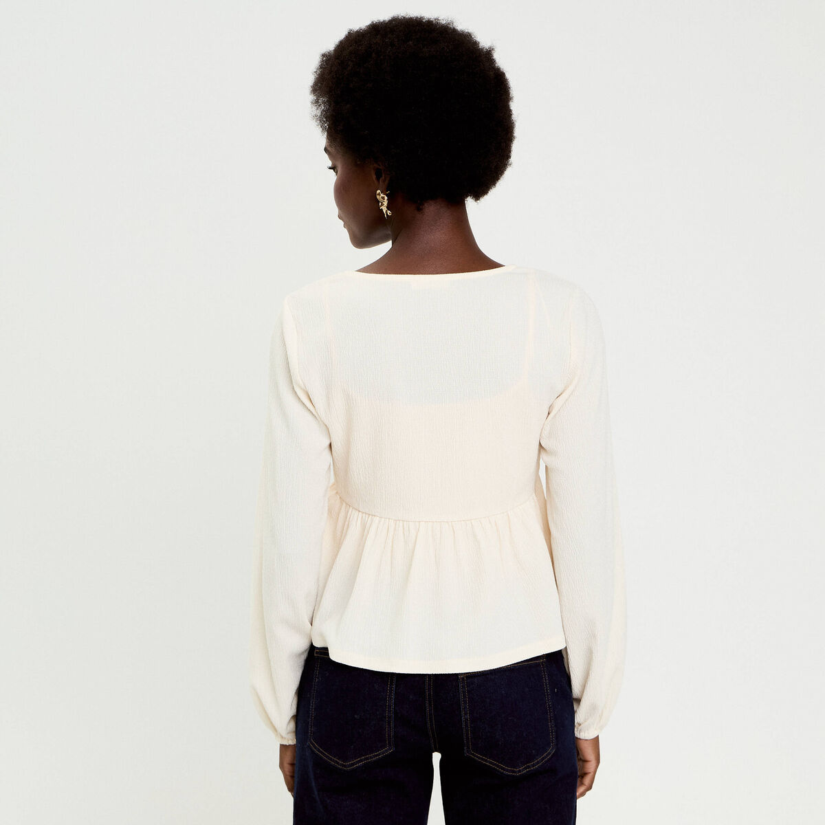 Blouse brodée ecru femme
