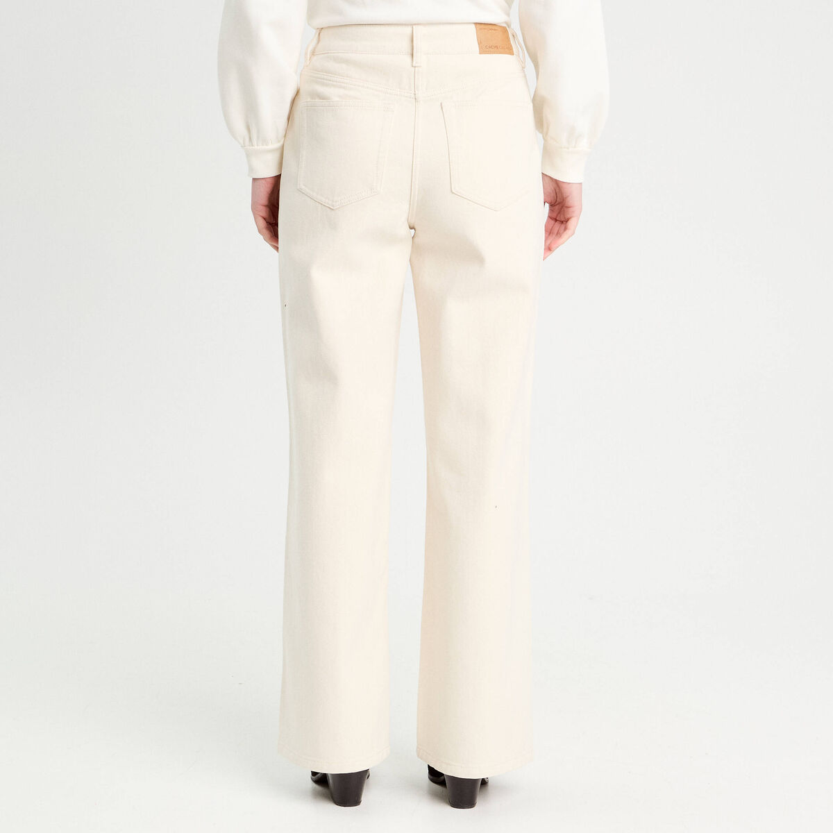 Pantalon large velours ecru femme