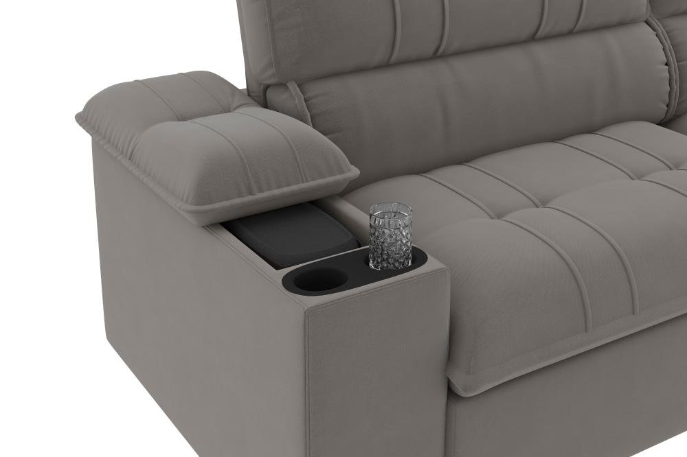 Sofá Stylus 2,10m Retrátil/reclinável com Porta Copos e Cooler Suede Cinza - Xflex Sofás