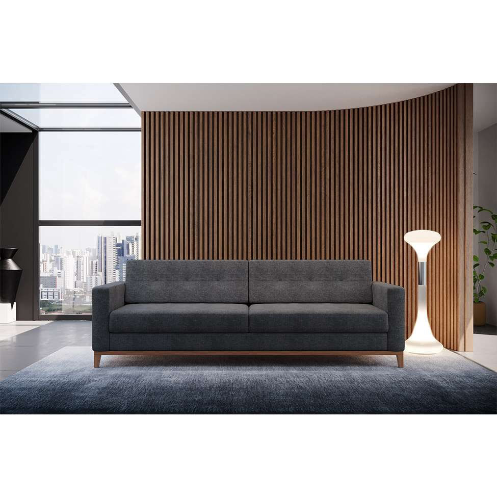 Sofá 3 Lugares Living Base de Madeira Linho Cotton Grafite 210cm em Promoção | Ofertas na Americanas