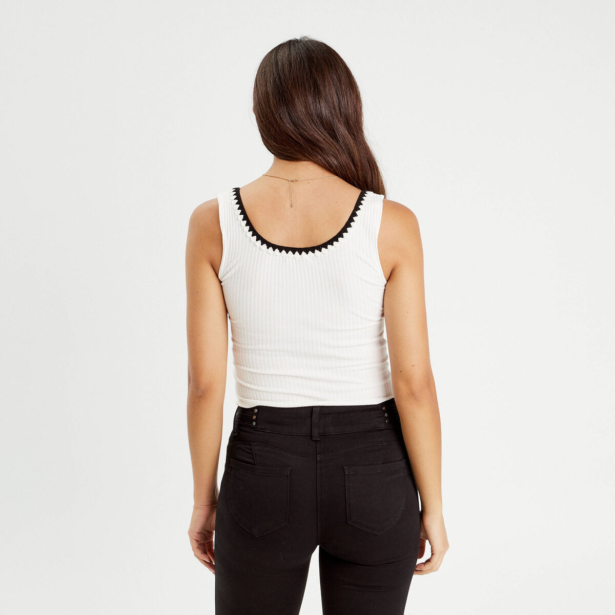 Débardeur sans manches côtelé ecru femme