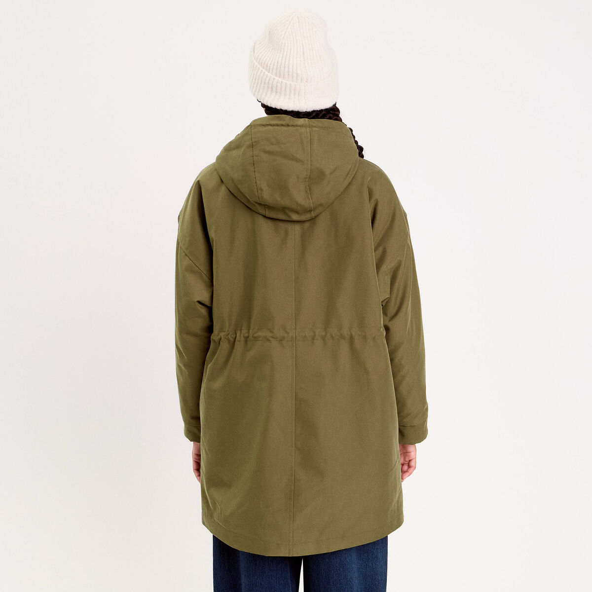 Parka oversize longue à capuche vert kaki femme