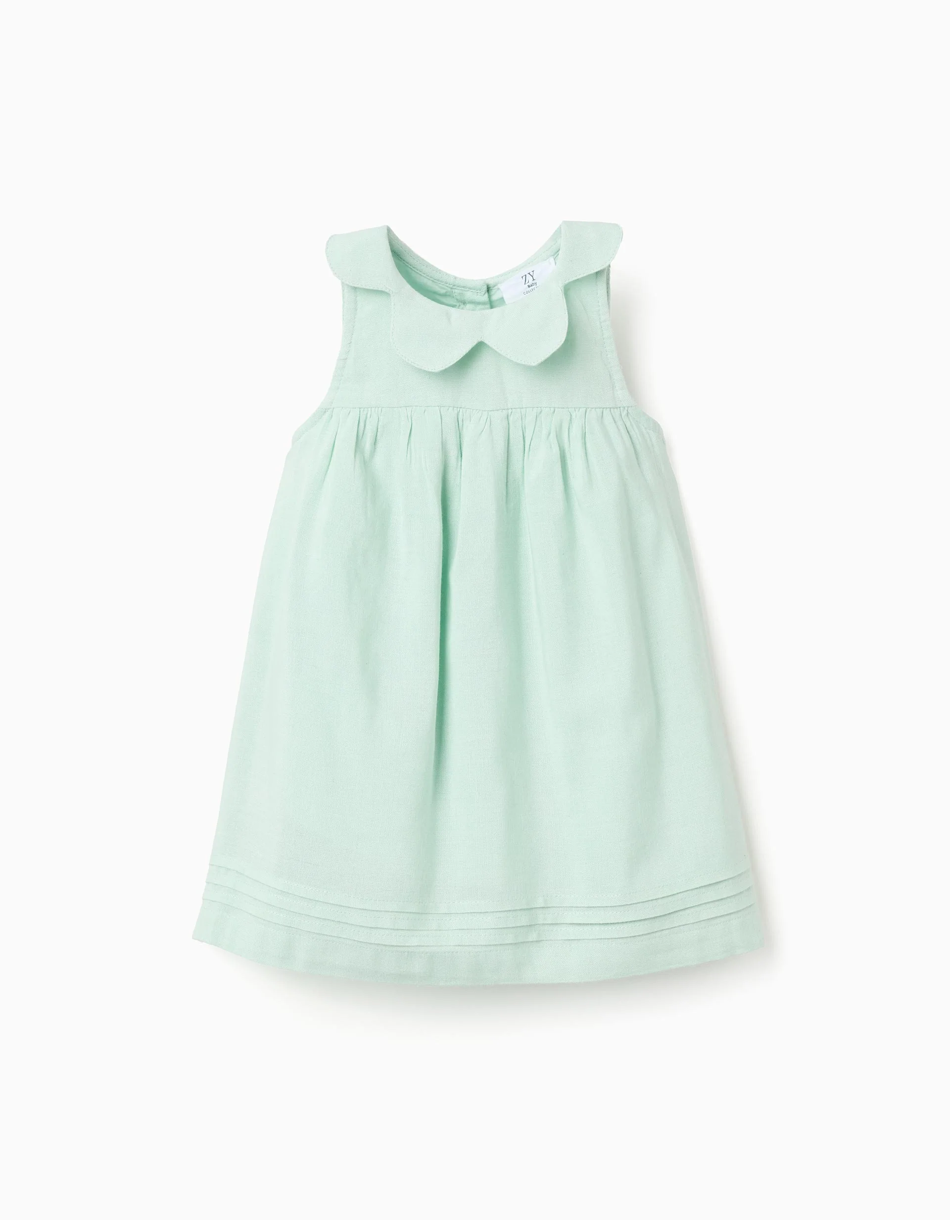 Sleeveless dress in cotton and linen for baby girls, light green