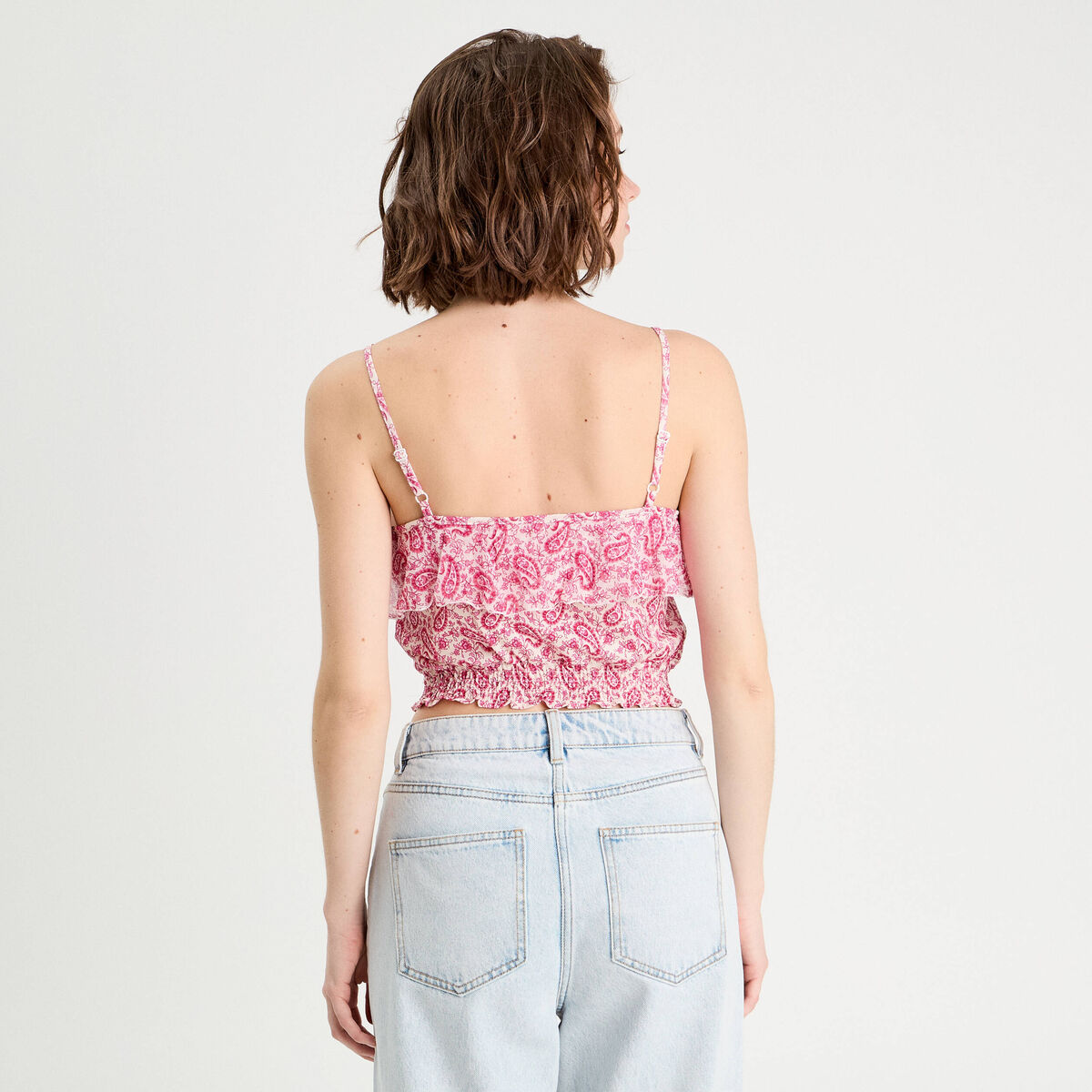 Débardeur cropped volants blanc femme