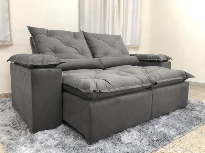 Sofá Retrátil e Reclinável 2,00m em Tecido Veludão C/ Pillow Nos Braços Athenas - Montagem Inclusa:c