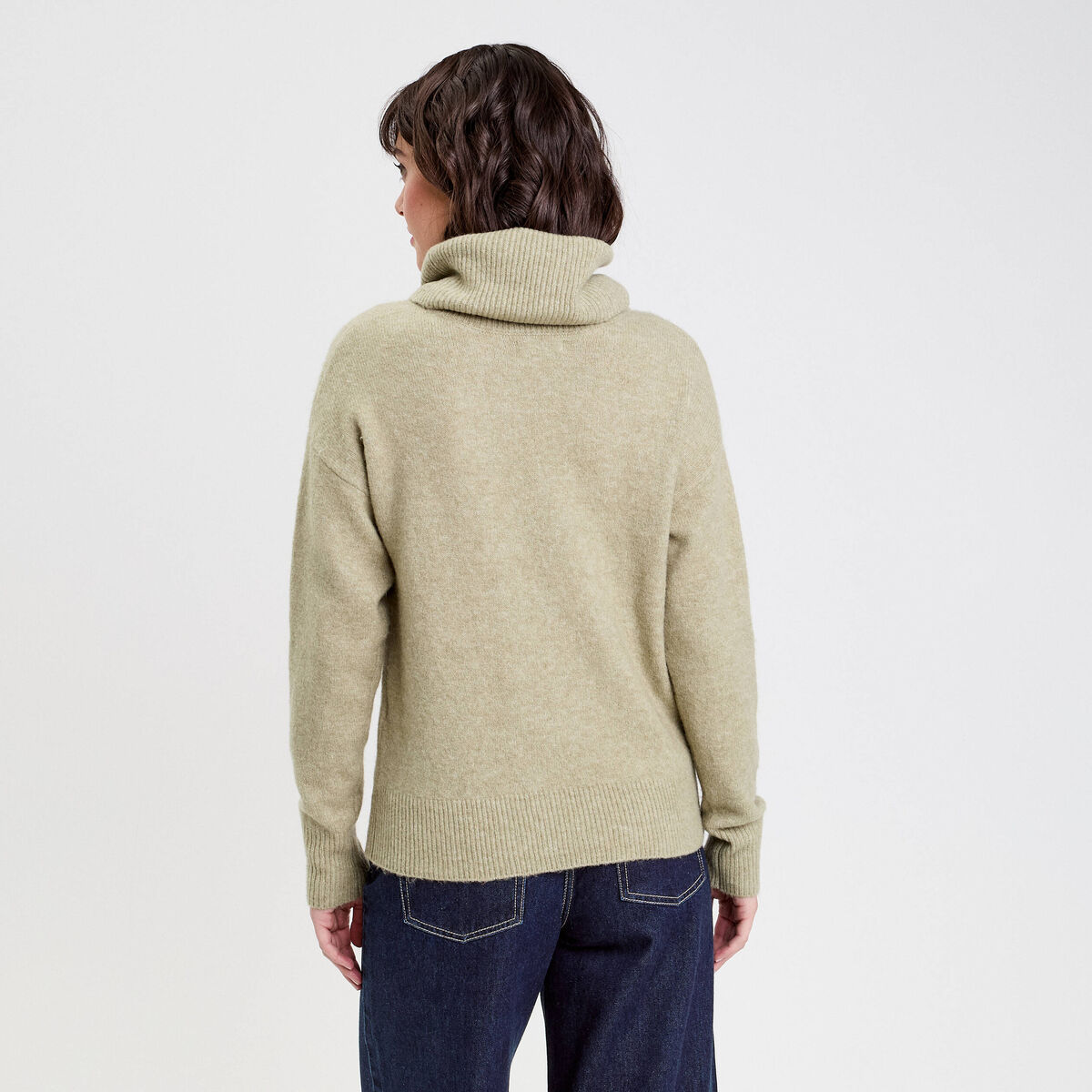 Pull avec col roulé vert kaki femme