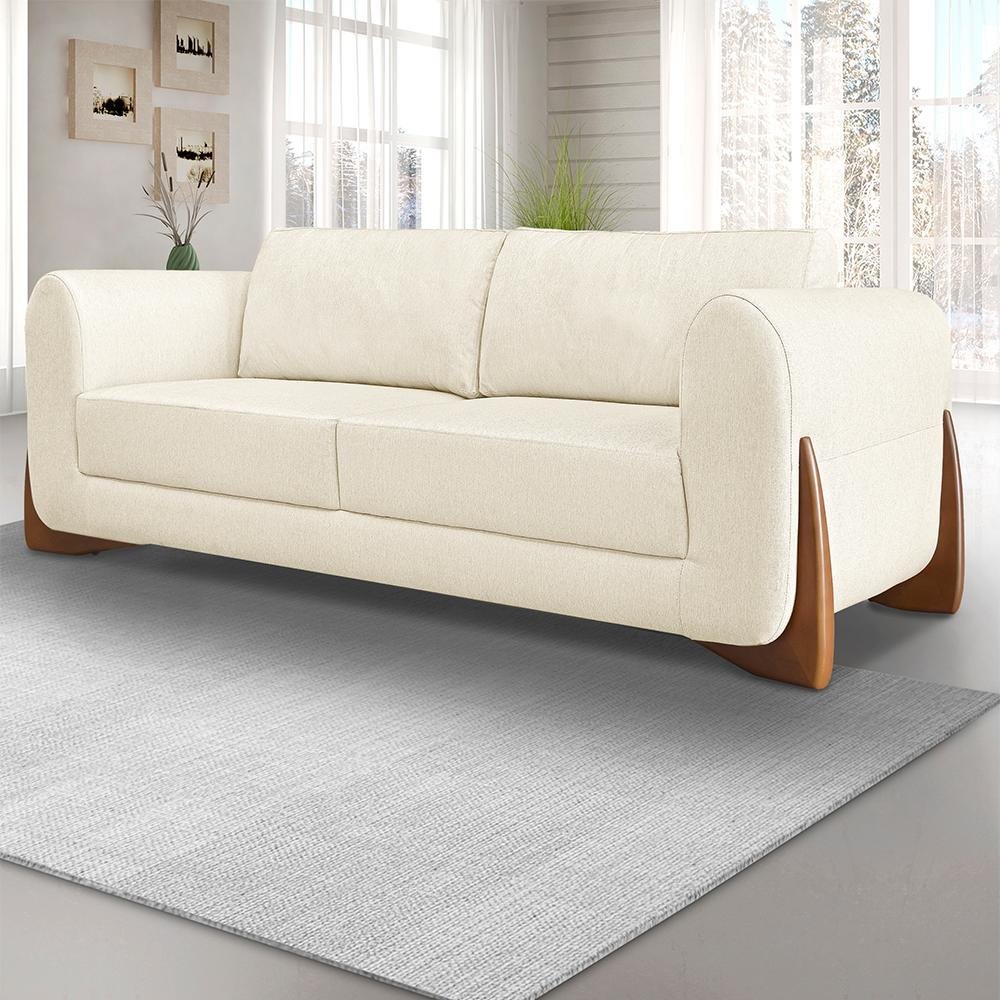 Sofá 2 Lugares Luxo Linho 1,60m Pés em Madeira de Jequitibá - Natural