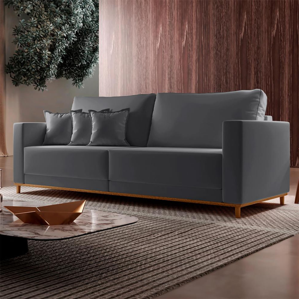 Sofá 3 Lugares Riviera Veludo Cinza 230 cm