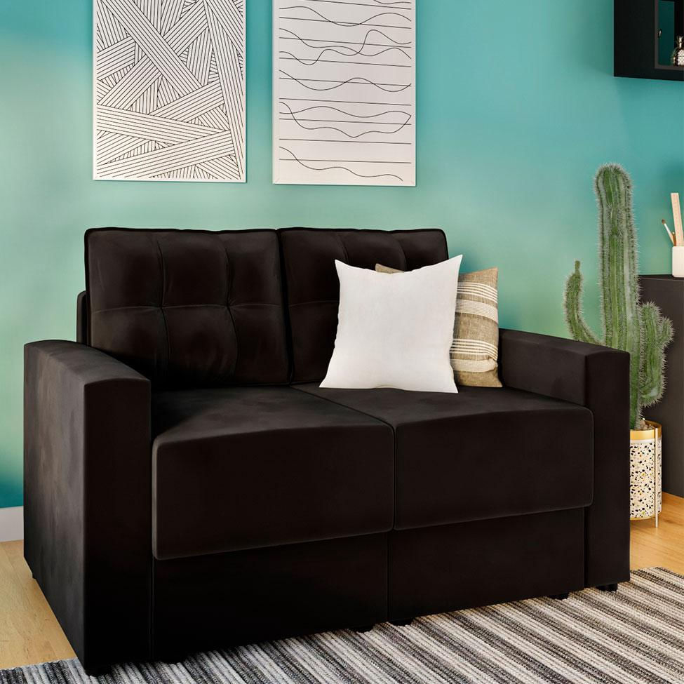Sofá 2 Lugares Retrátil Fussen Suede Preto 140 cm em Promoção | Ofertas na Americanas
