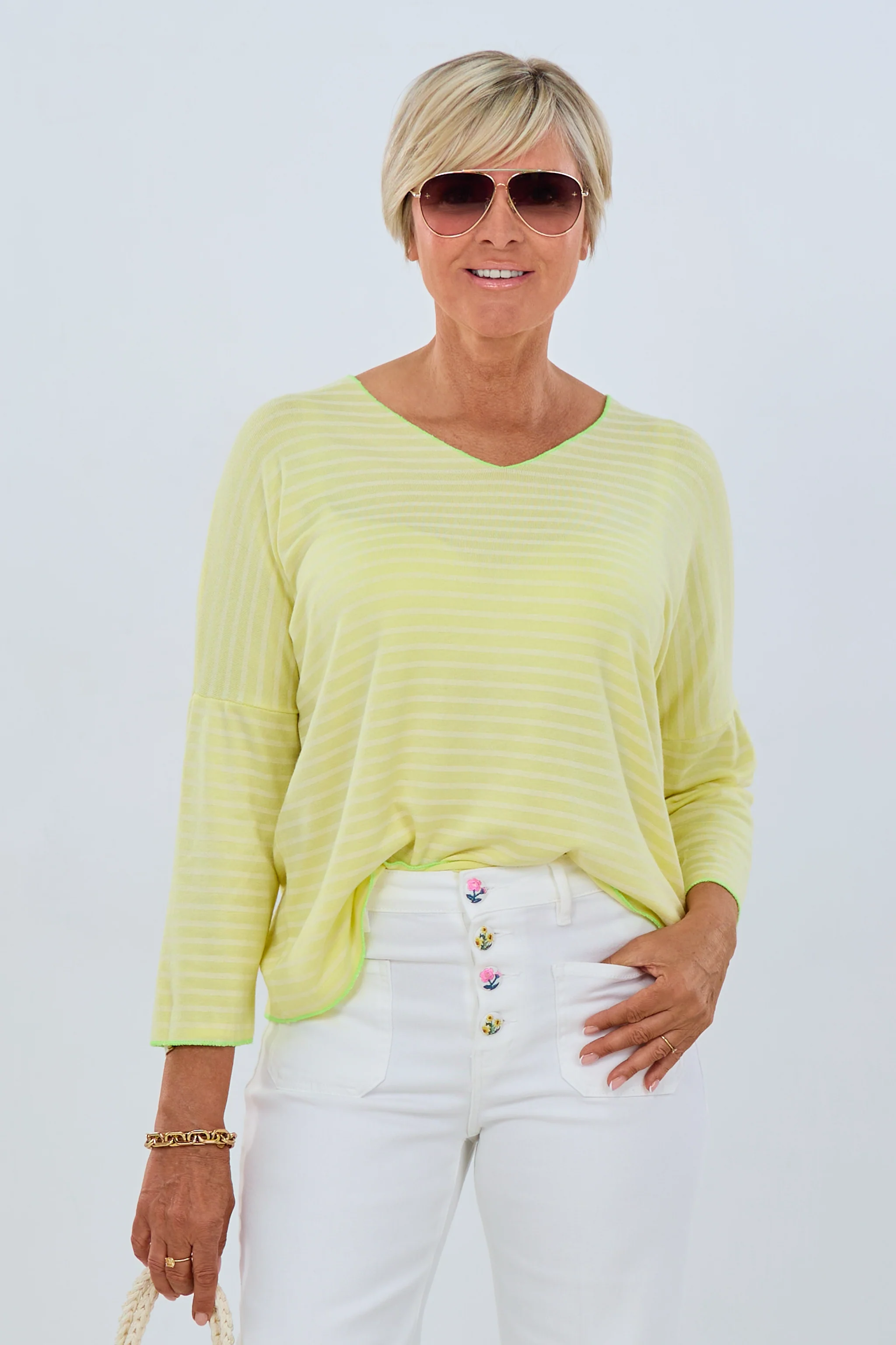 Ringel-Shirt mit langen Ärmeln, gelb