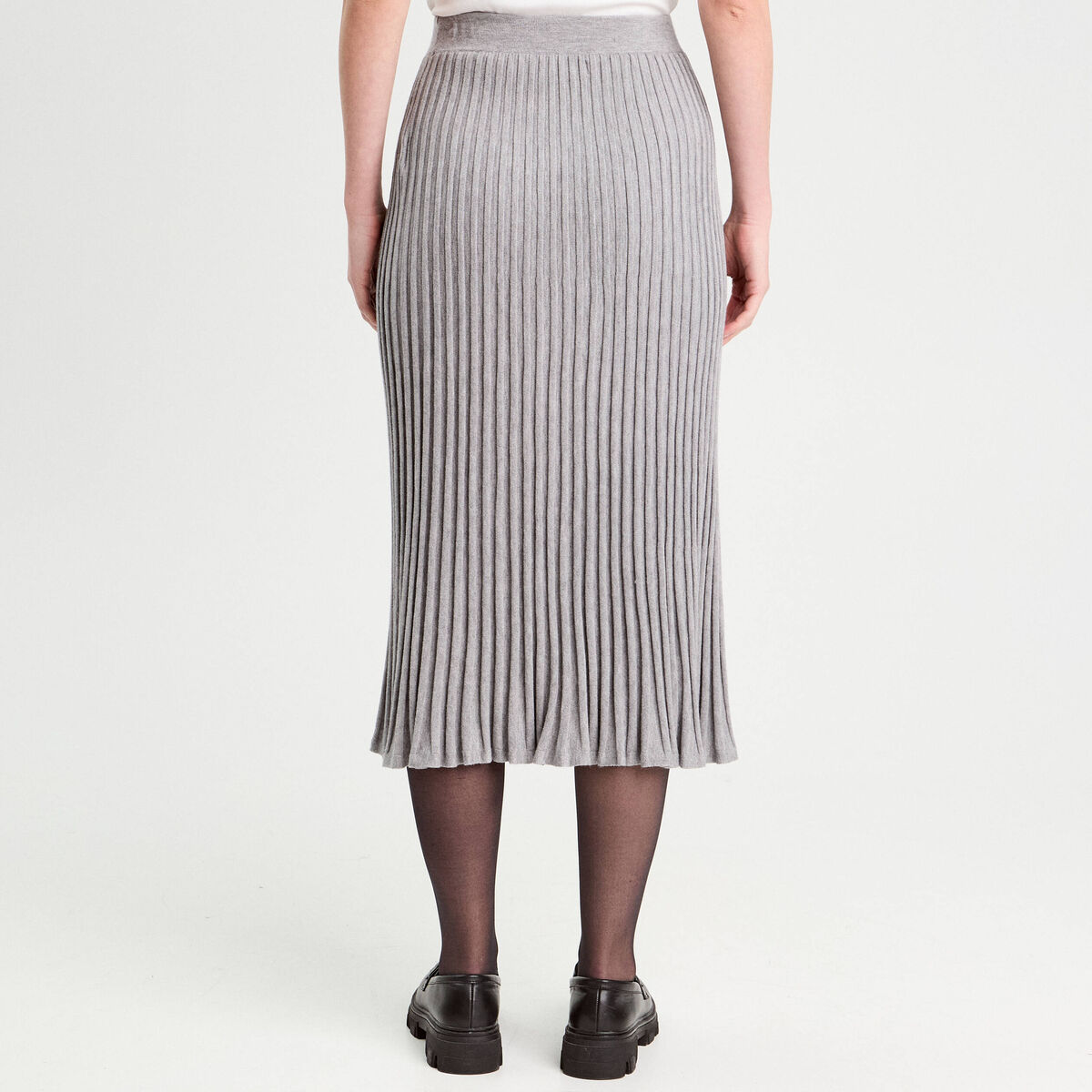 Jupe tricot midi droite gris clair femme