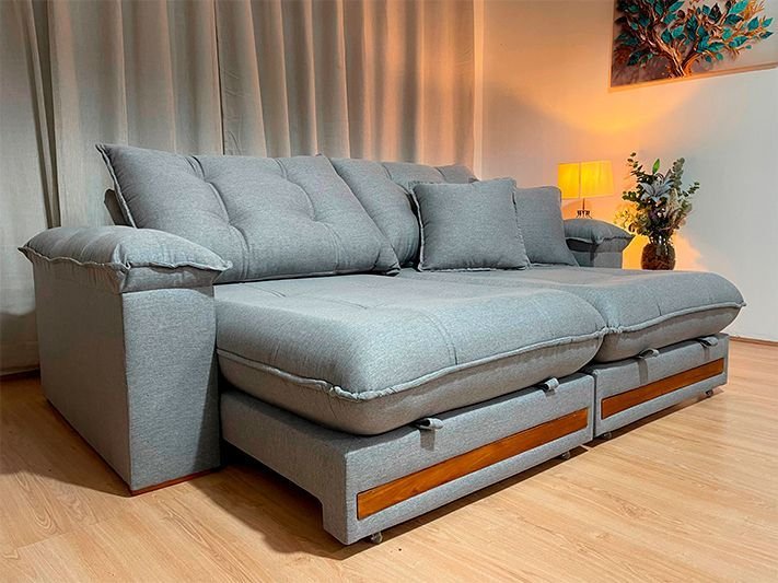 Sofá Retrátil Reclinável 2,50 M Linho Cinza A230 Gael