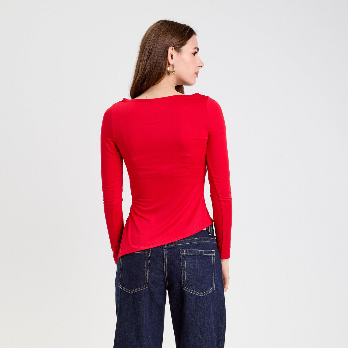 Top cintré manches longues rouge femme