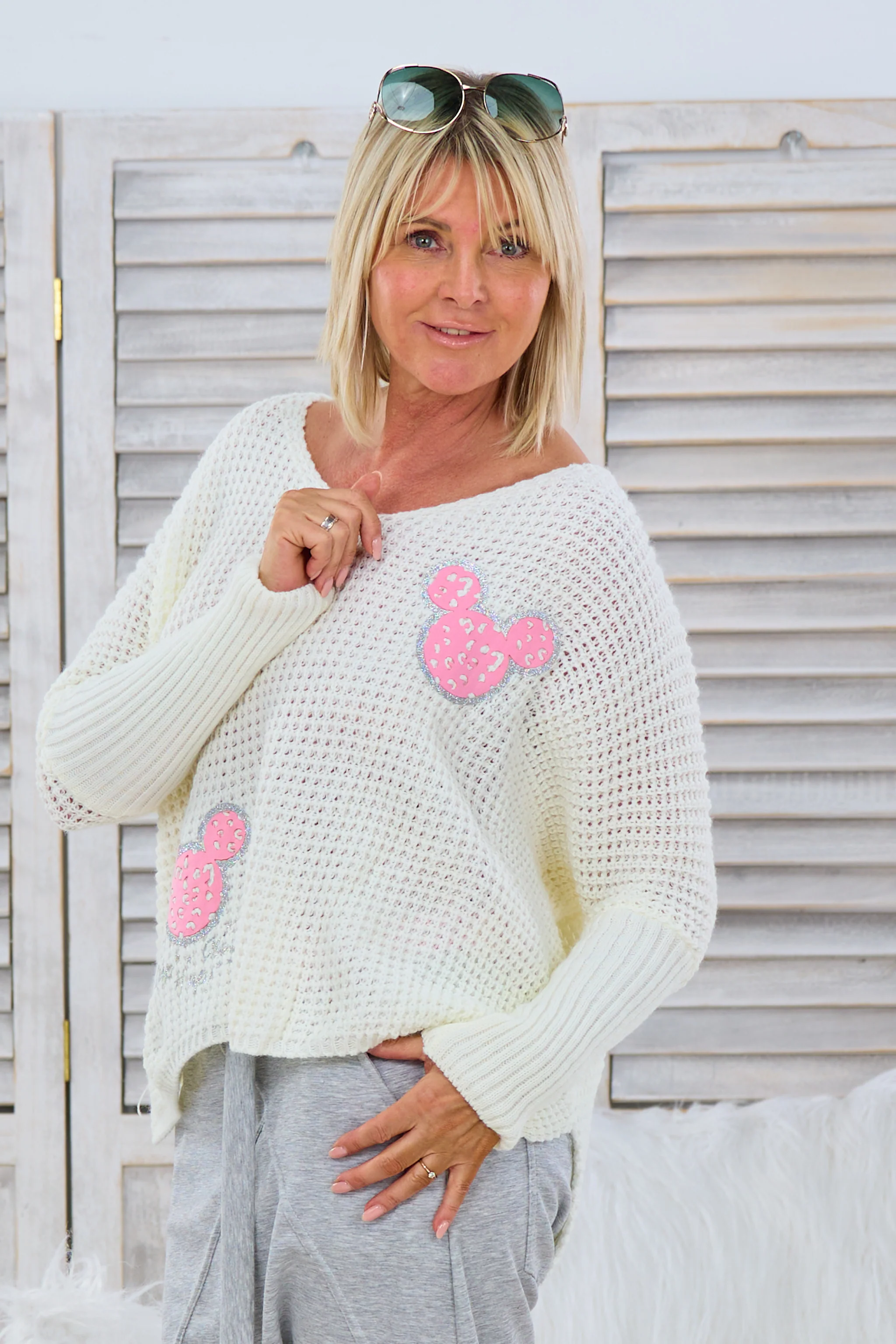 Pulli mit Maus Patches, ecru