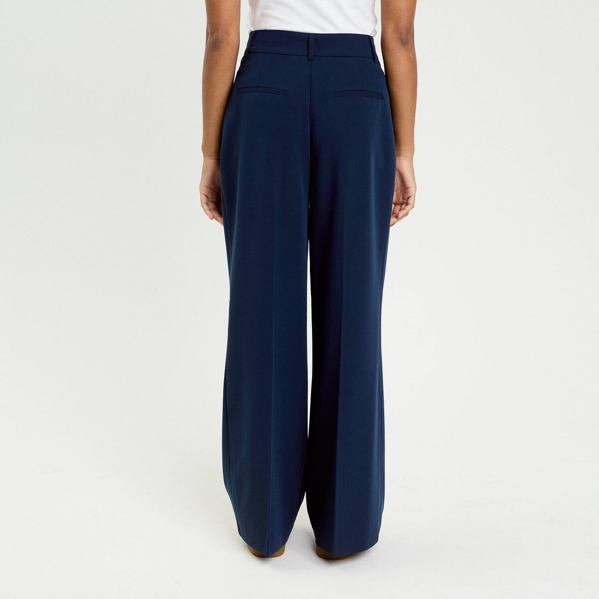 Pantalon large à pinces bleu marine femme