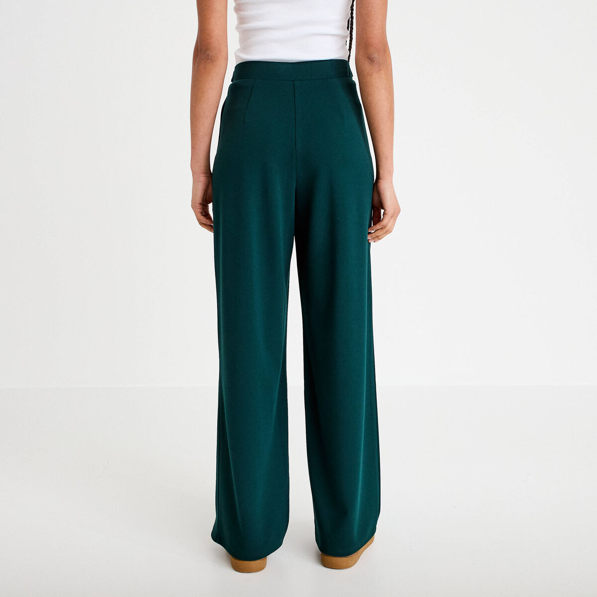 Pantalon large ceinture bijou vert foncé femme