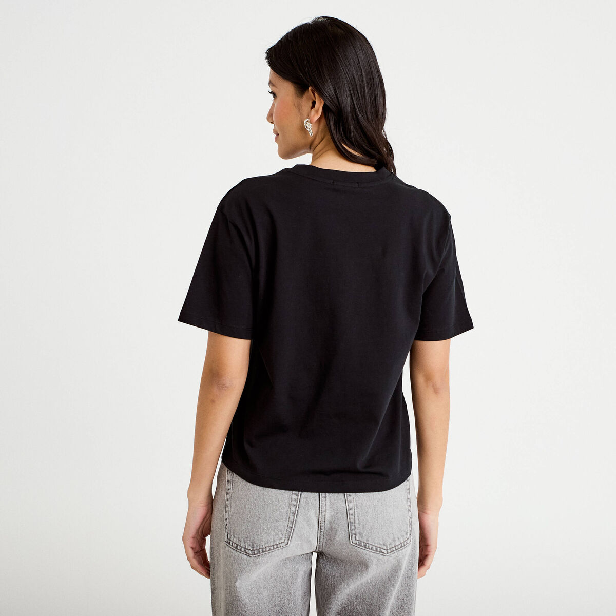 T-shirt col rond manches courtes noir femme