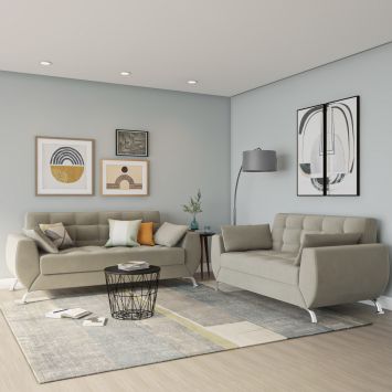 Conjunto de Sofá 2 e 3 Lugares Larissa Suede Bege