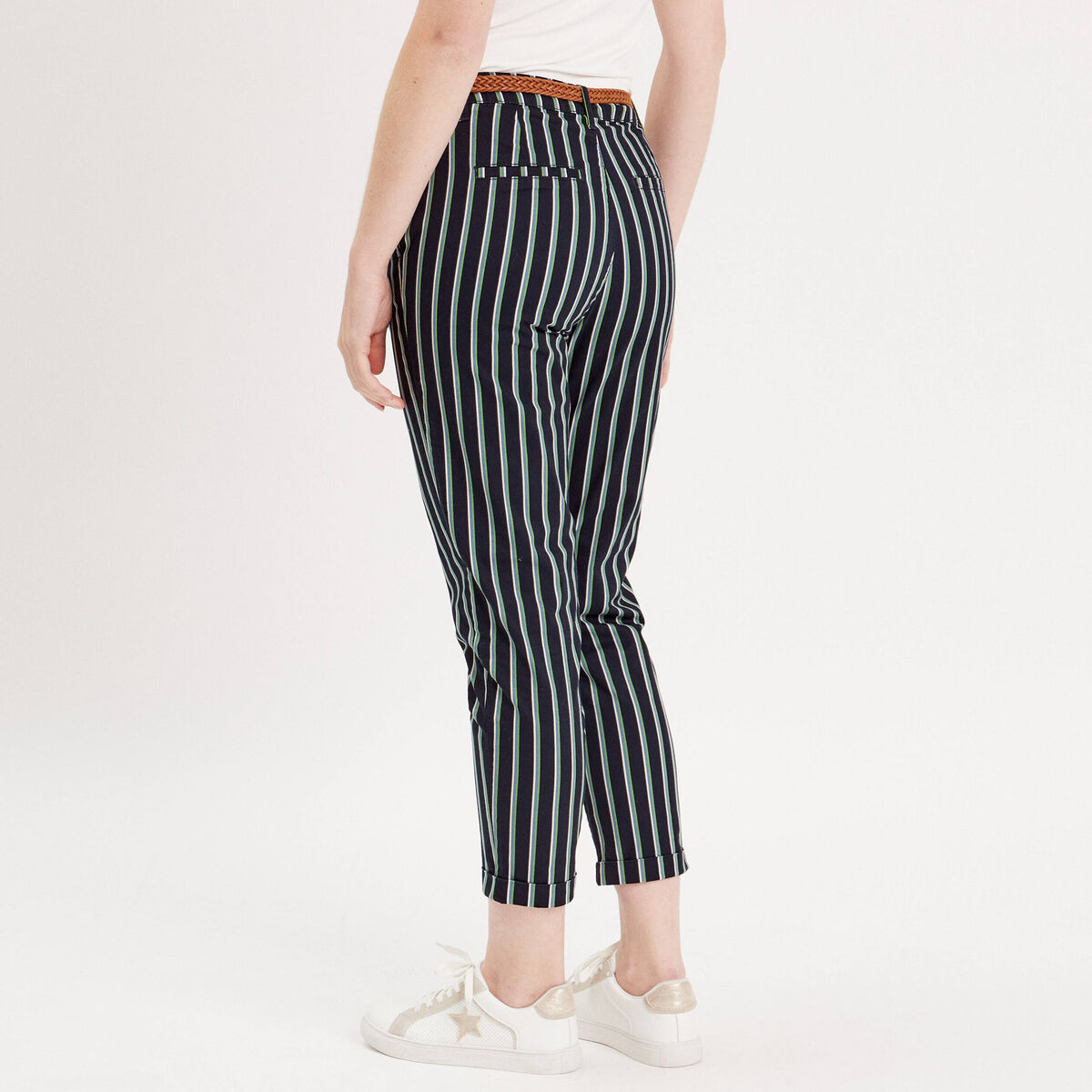 Pantalon chino slim 7/8ème bleu marine femme