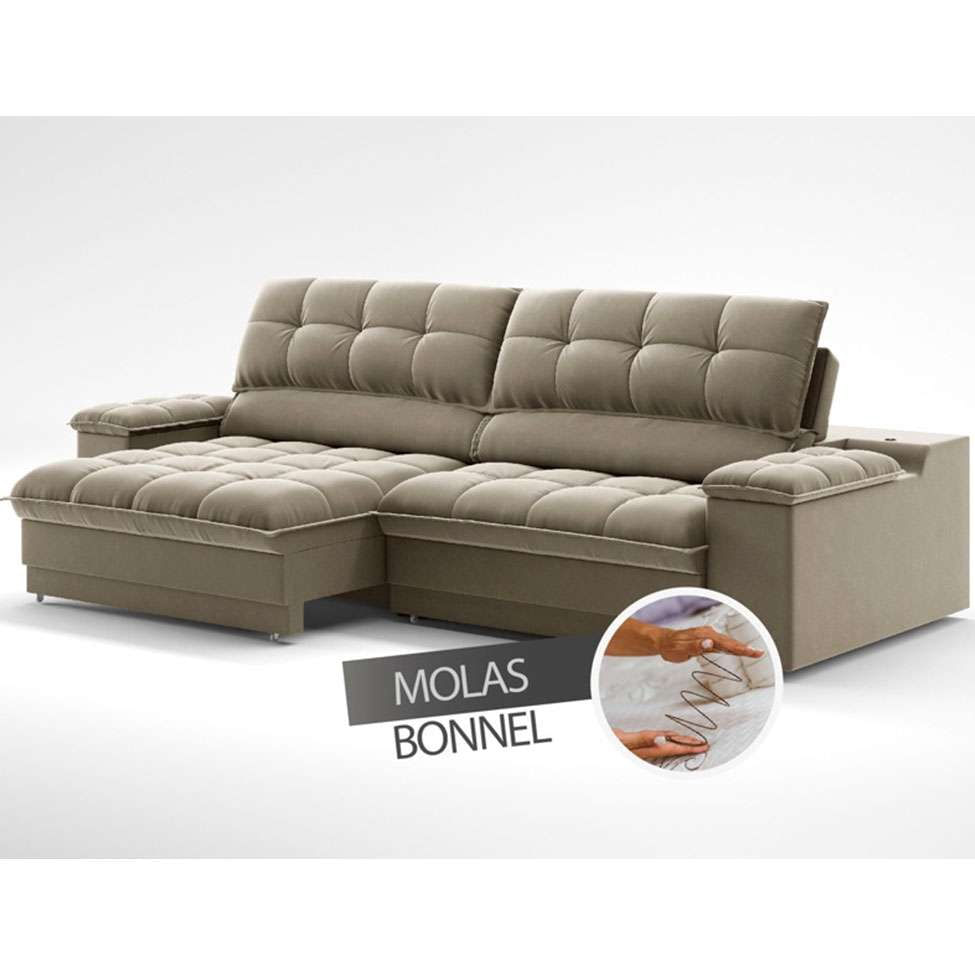 Sofá 3 Lugares Retrátil e Reclinável Helen com USB e Porta-Copos Veludo Fendi 210 cm em Promoção | Ofertas na Americanas