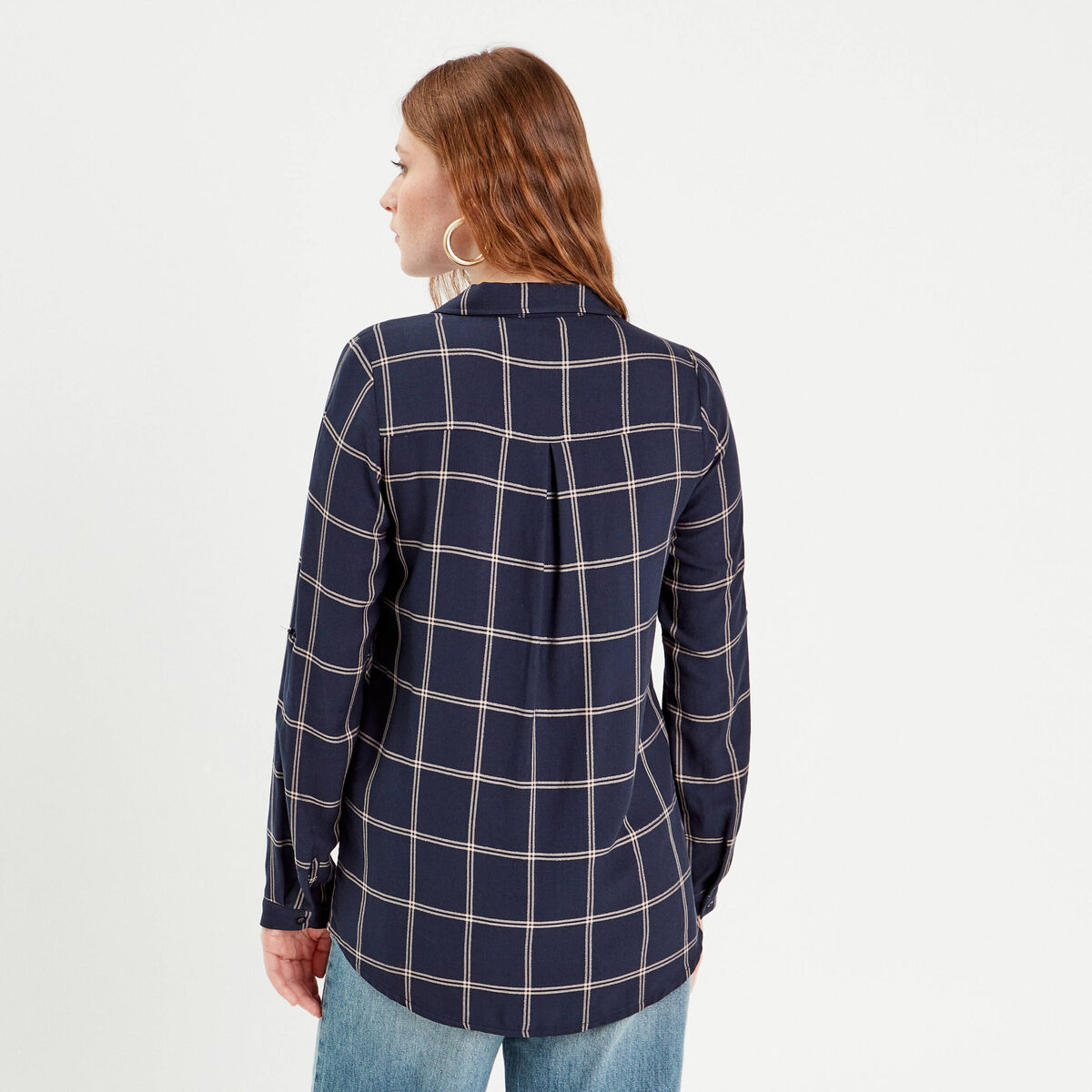 Chemise manches longues bleu foncé femme