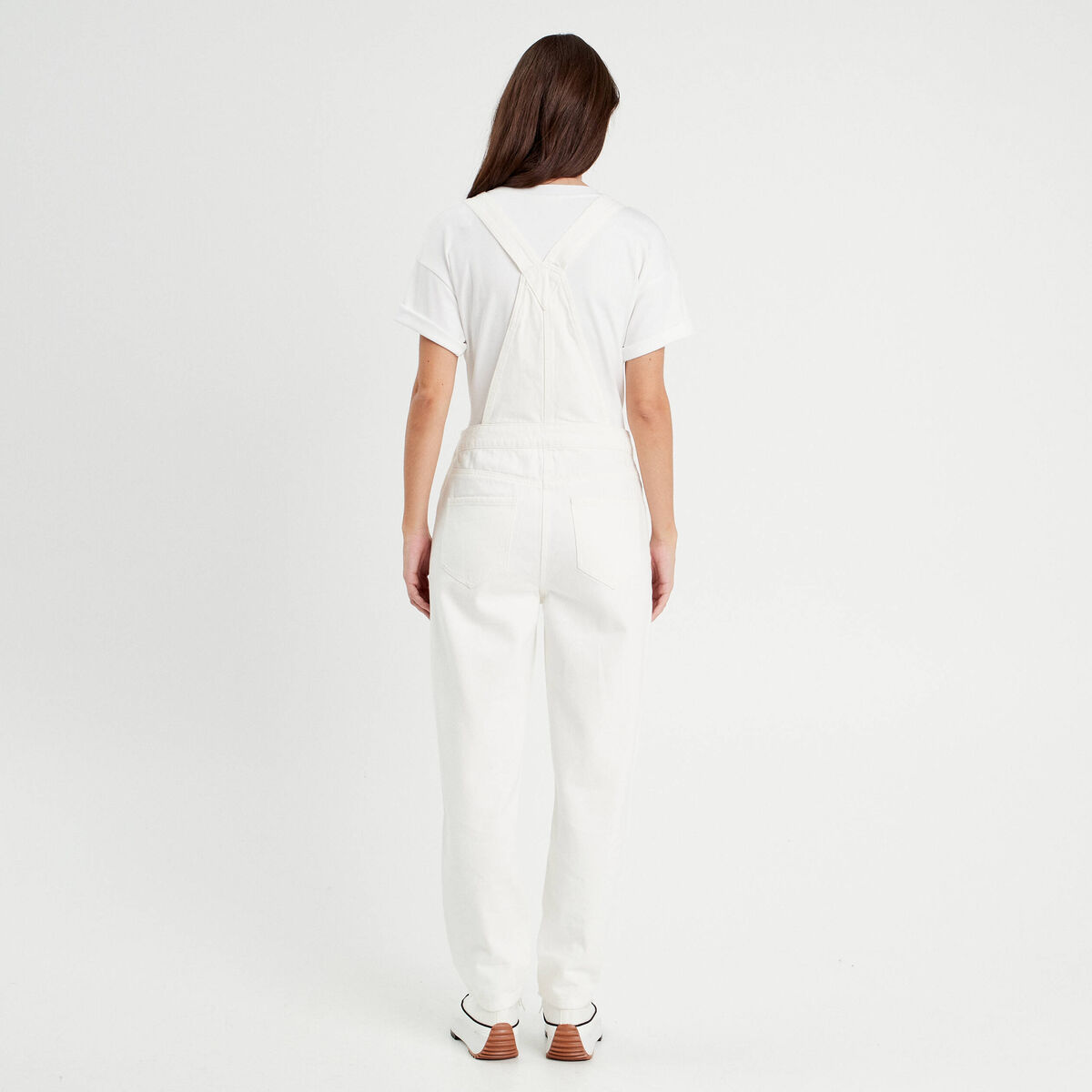 Salopette droite en jean ecru femme