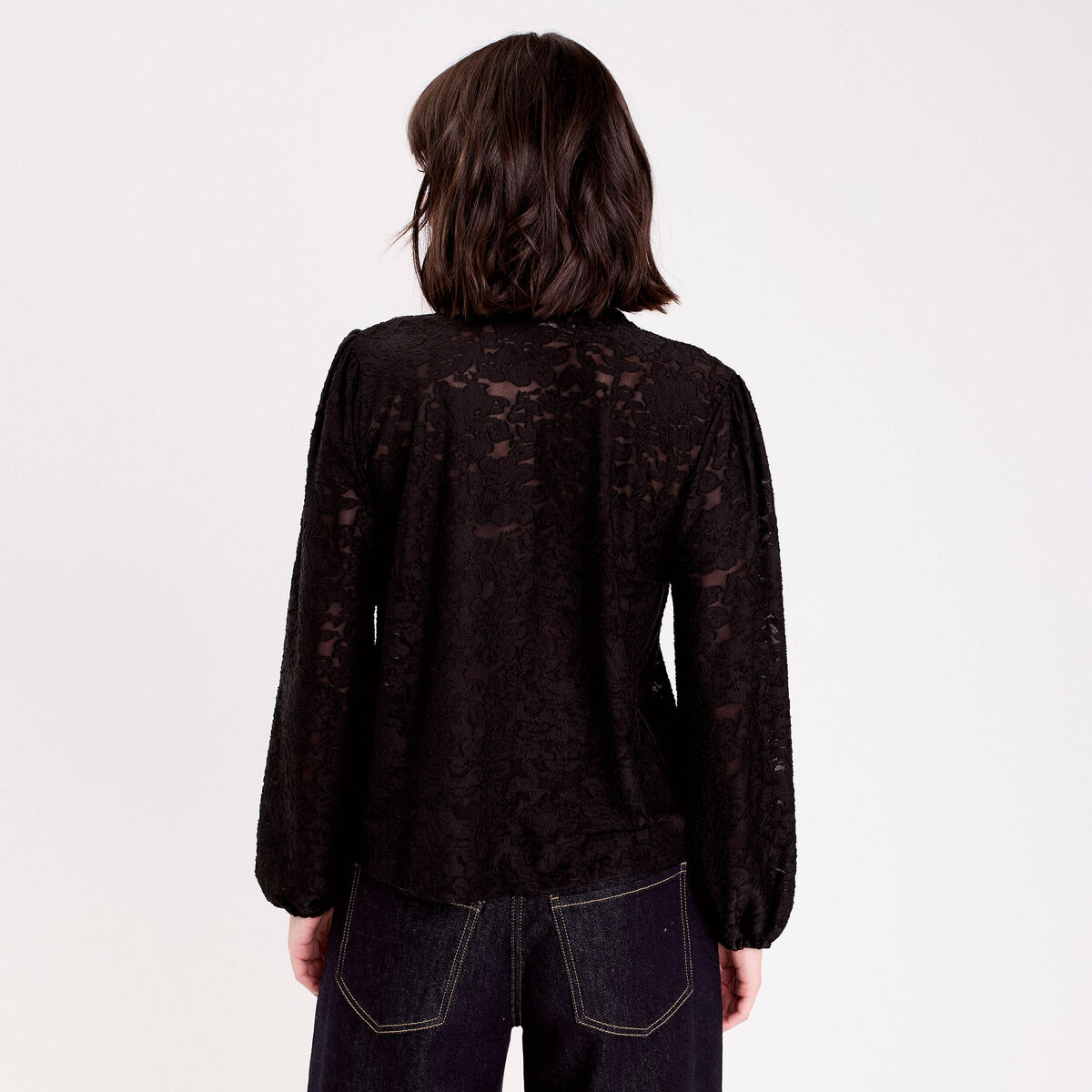 Blouse col lavallière noir femme