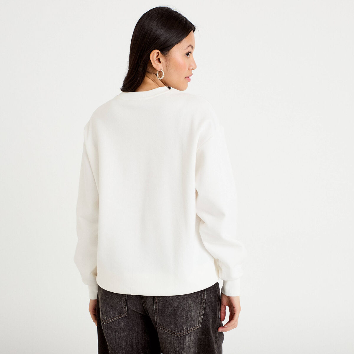 Sweat oversize long col rond ecru femme