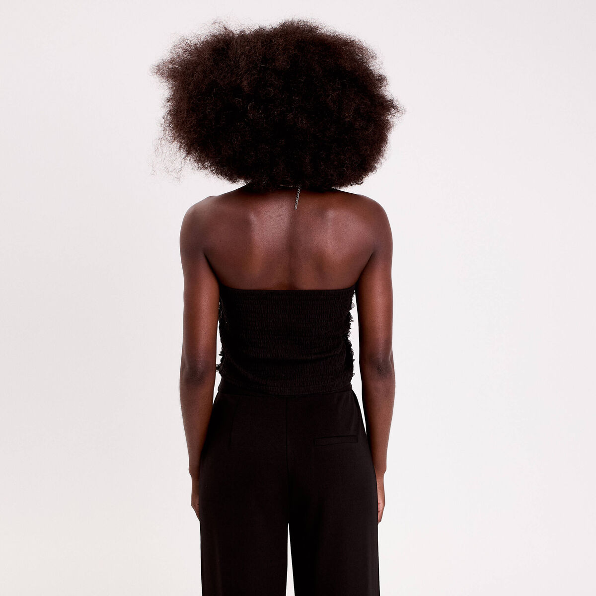 Bustier cropped fleurs en relief noir femme