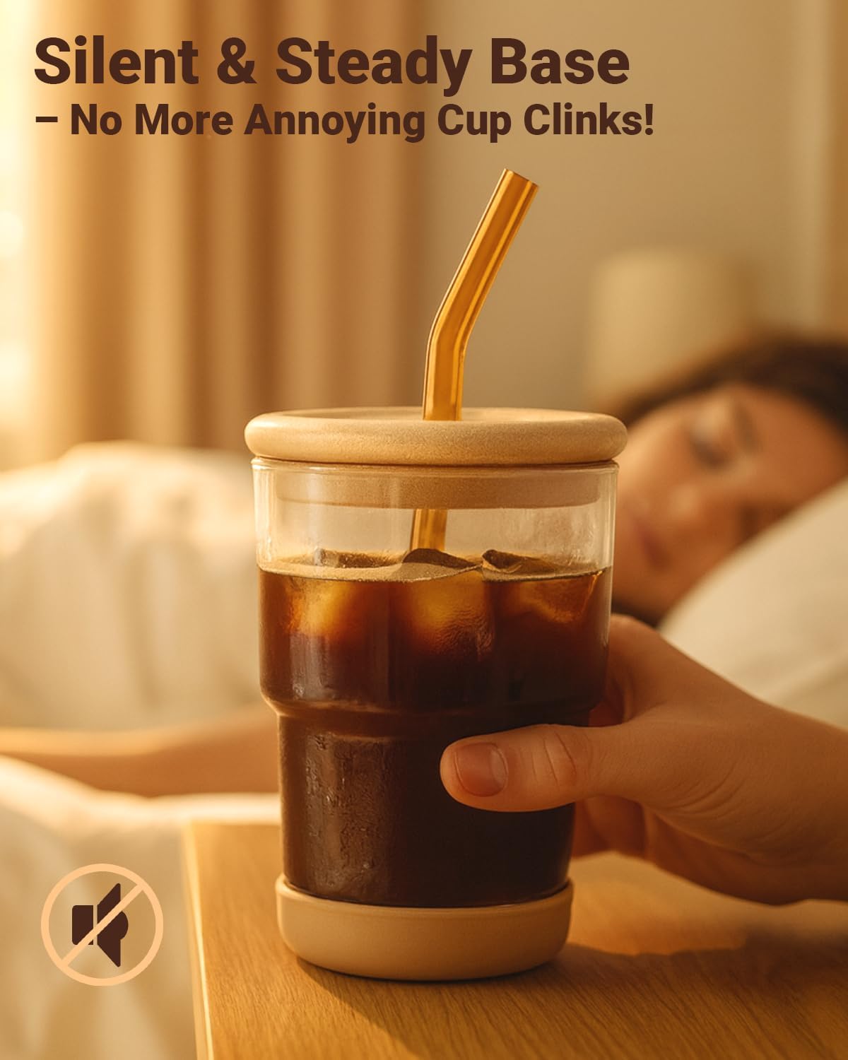 13 oz Glass Iced Coffee Cups with Bamboo Lid and Straw for Office/Home/Work  Zero Plastic  Thick Wall Glass Water Tumbler With Silicone Bottom  Matcha Glasses  ECO Friendly  Amber & Shrimmer