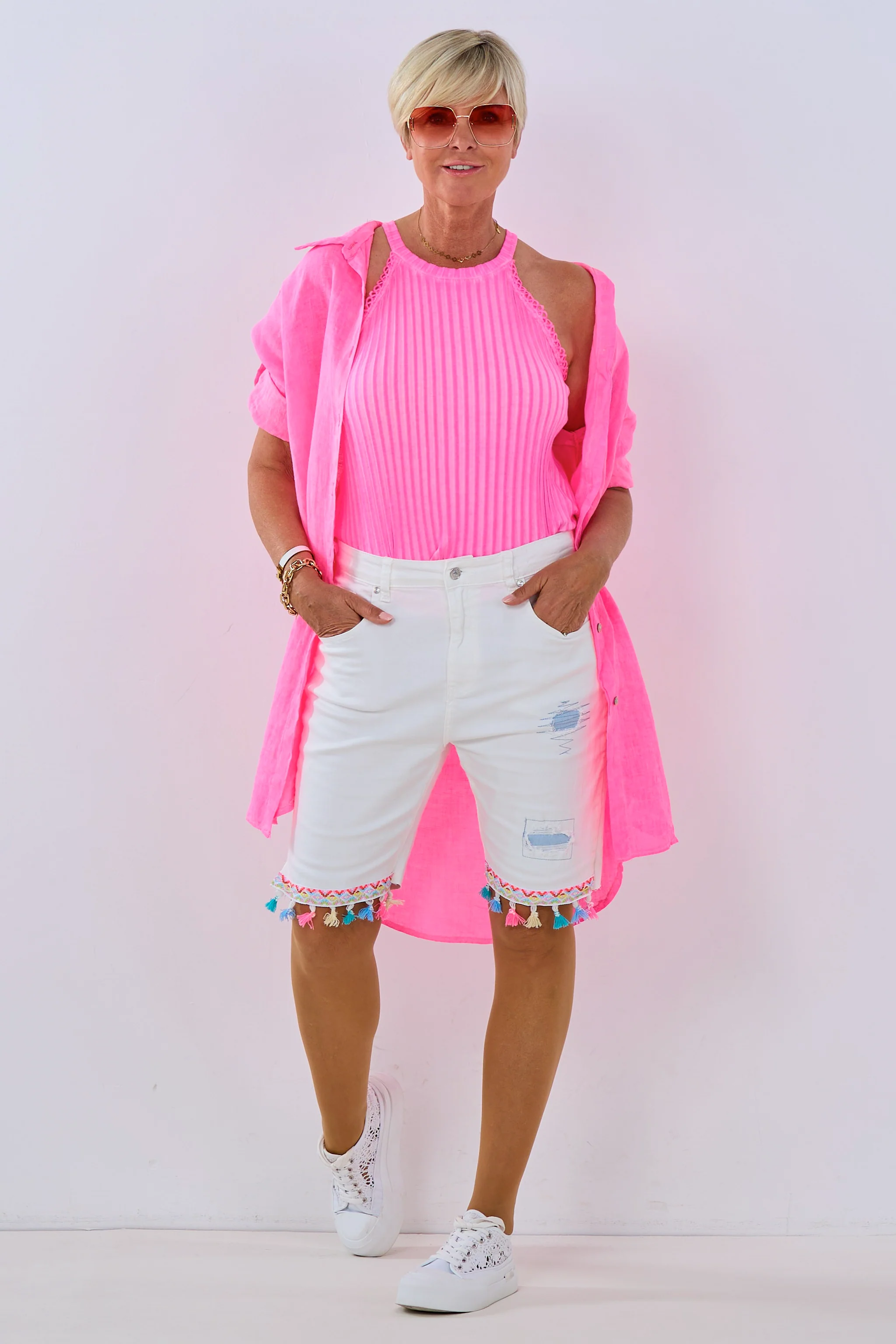 Langes Leinen Hemd, neon pink