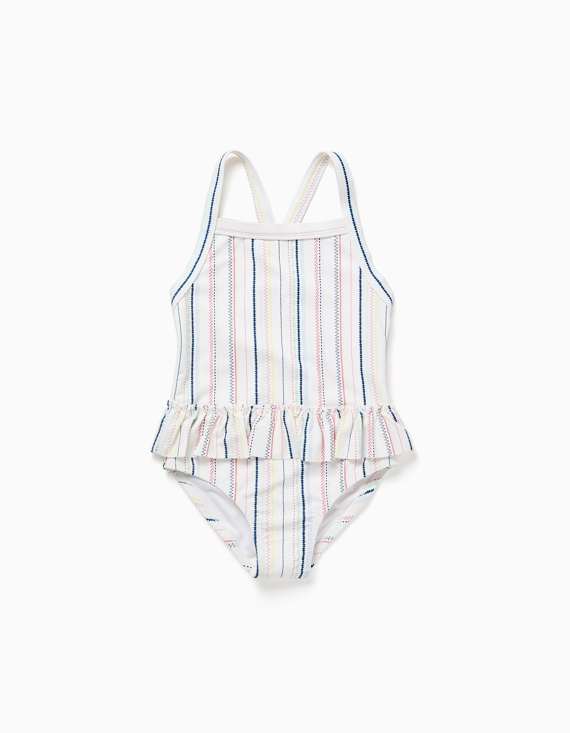 Swimsuit with ethnic stripes and ruffles B&S for baby girls, multicolour