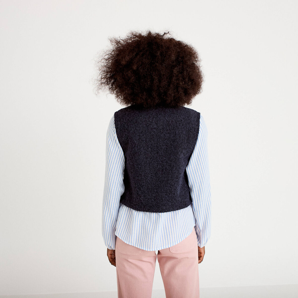 Pull chemise 2-en-1 bleu marine femme