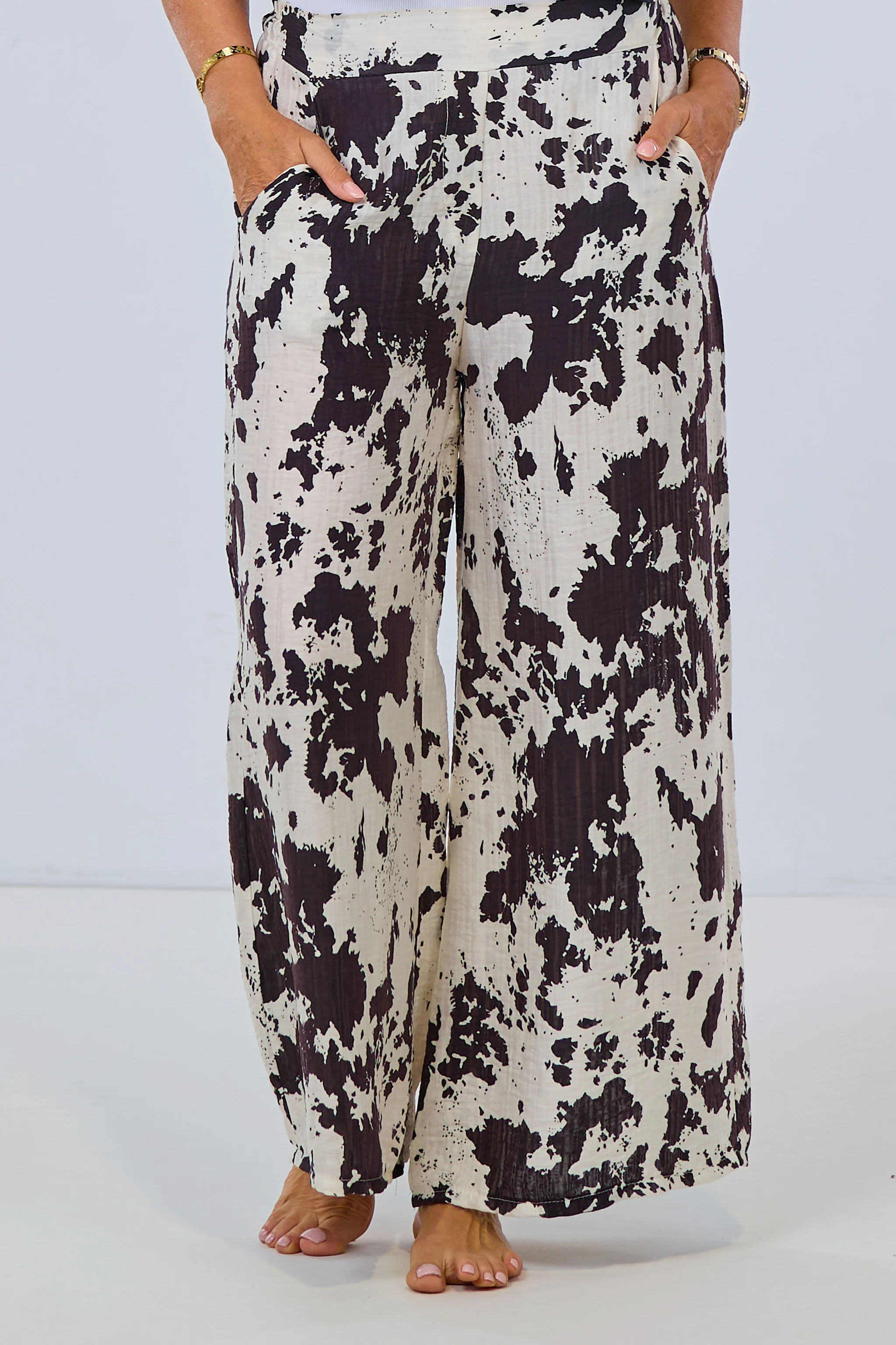 schimmernde Musselin Hose, schwarz-creme