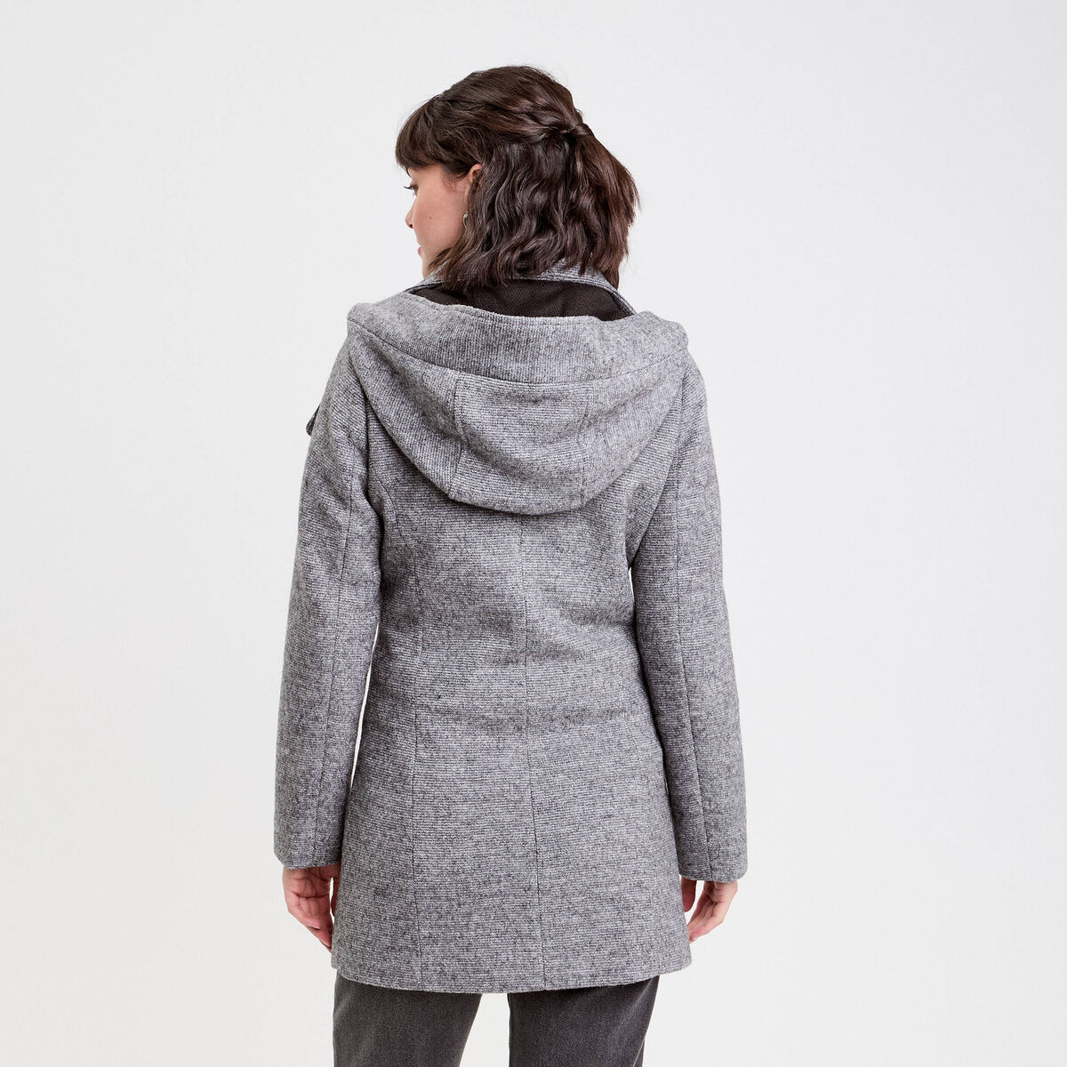Manteau cintré asymétrique gris foncé femme