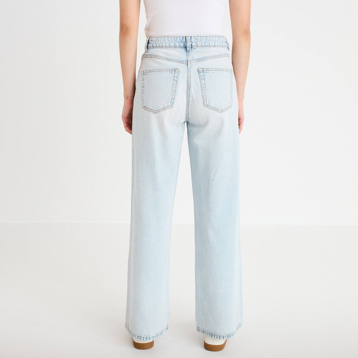 Jeans wide leg taille haute denim bleach femme