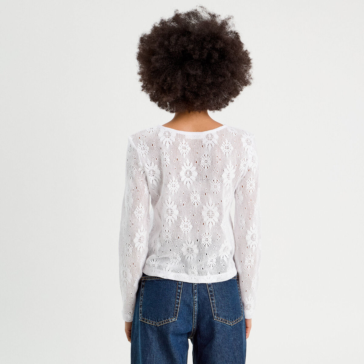 T-shirt ajouré effet crochet blanc femme