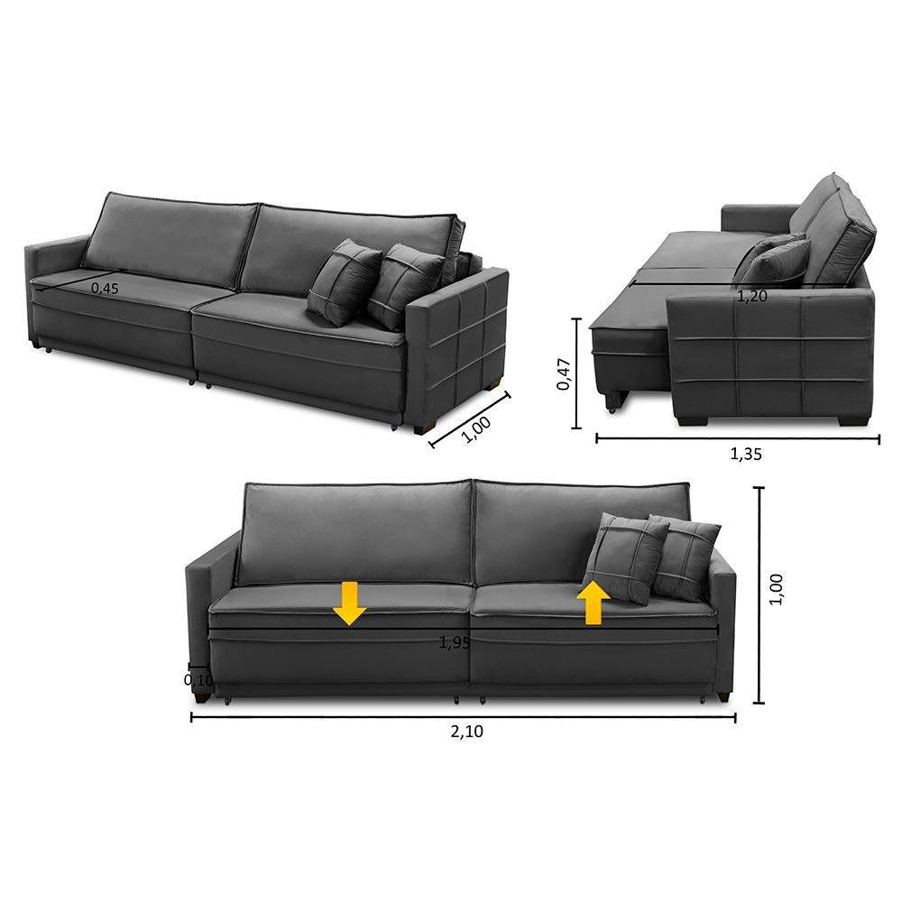 Sofá Sem Caixa Retrátil Reclinável 2,10m Karen Veludo Cinza Adonai Estofados