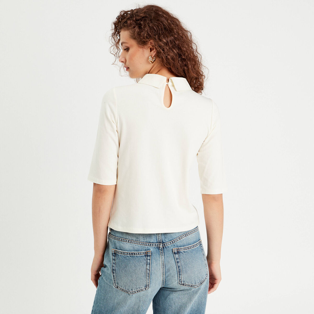 T-shirt col bijoux ecru femme