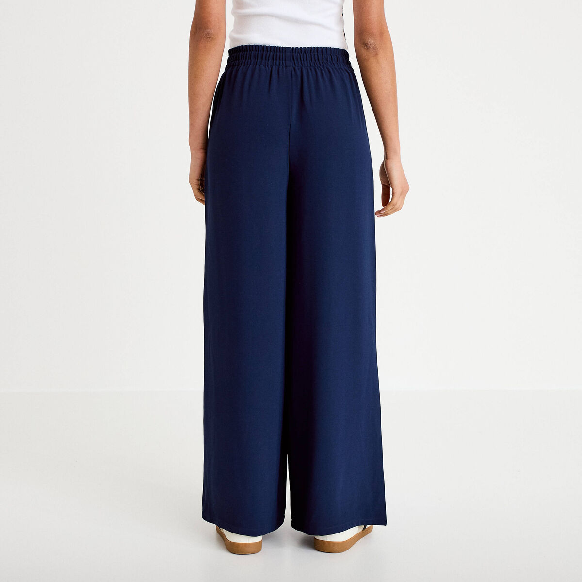 Pantalon large taille standard bleu marine femme